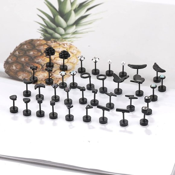 18 Pairs Stainless Steel Stud Earrings Set for Women Men Star Moon flowe… - Picture 9 of 15